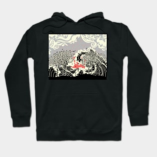 Black trees and ocean waves Hoodie